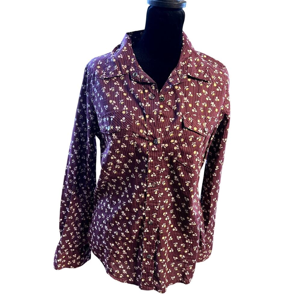 Royal Robbins Plum Floral Snap Long Sleeve Shirt, Women's size M